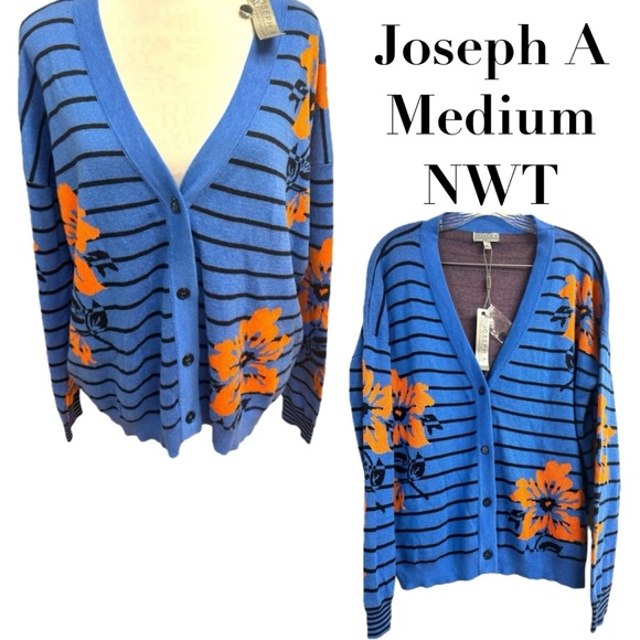 JOSEPH A Cardigan Floral Striped Button front Sweater Size Medium NWT - Picture 1 of 16